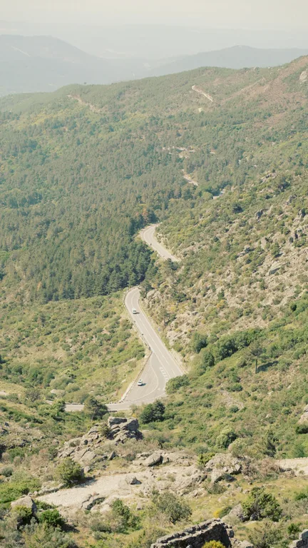 Vista aérea de una ladera boscosa con carretera