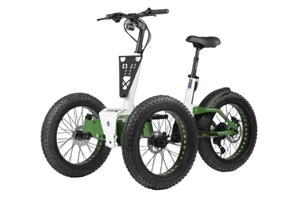 Triciclo eléctrico de adulto Fat Bike blanco y verde de alquiler